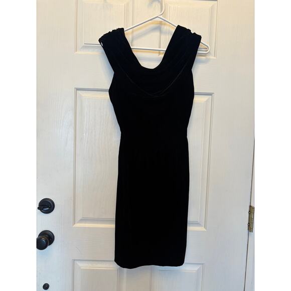 Vintage Ann Klein II Velour Velvet Little Black Bodycon Dress Size 4 - Picture 2 of 11